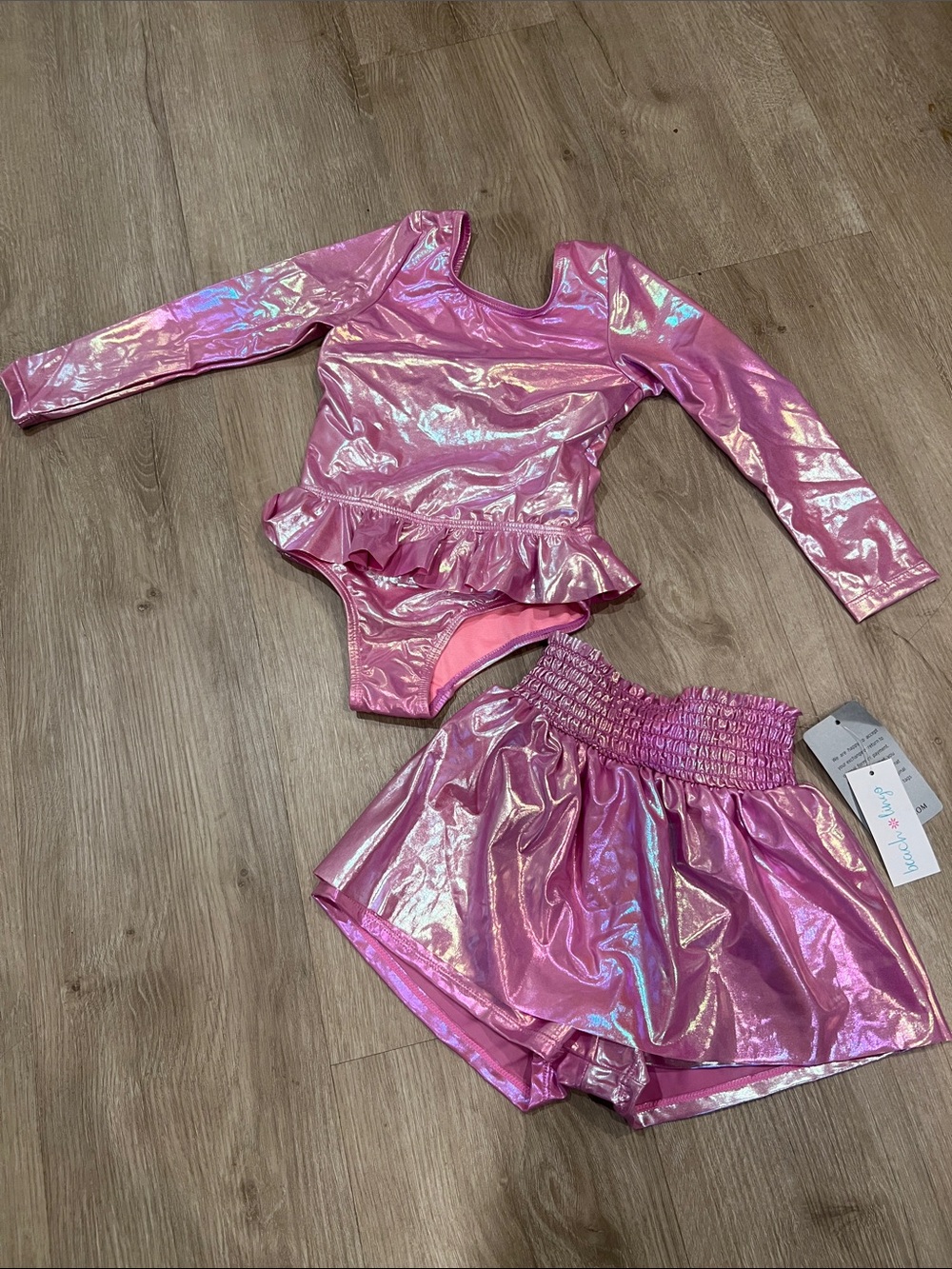 Girls' Shimmer Pink Long-Sleeve swim Leotard & Skirt Set
